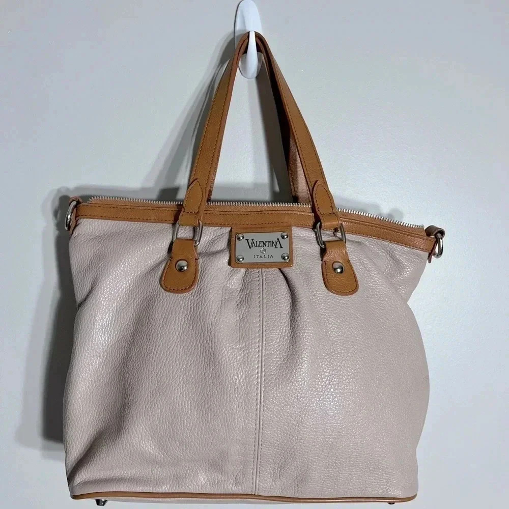 Valentina Italia Taupe and Saddle Leather Bag